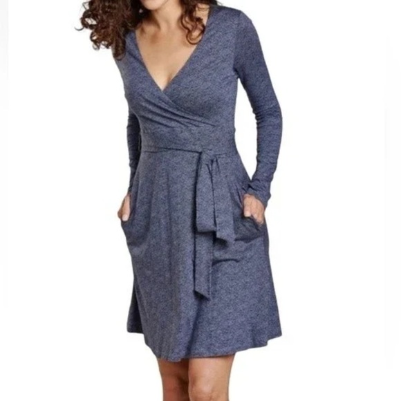 Toad&Co Dresses & Skirts - Toad & Co Cue Wrap Herringbone Print Long Sleeve Dress True Navy Size Small NEW